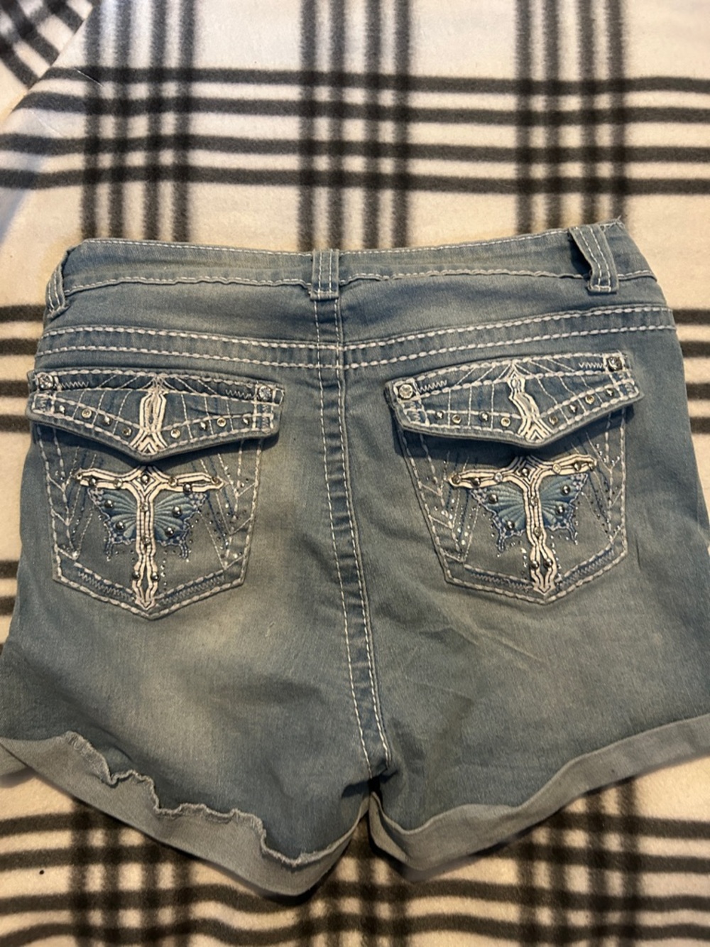 Women's Light Blue Embroidered Denim Shorts
